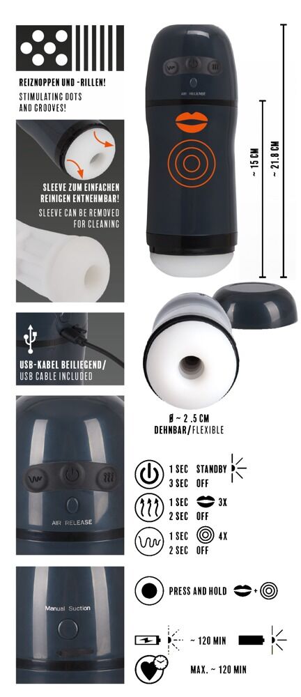 Masturbator with 2 Functions noir - Miniature 5