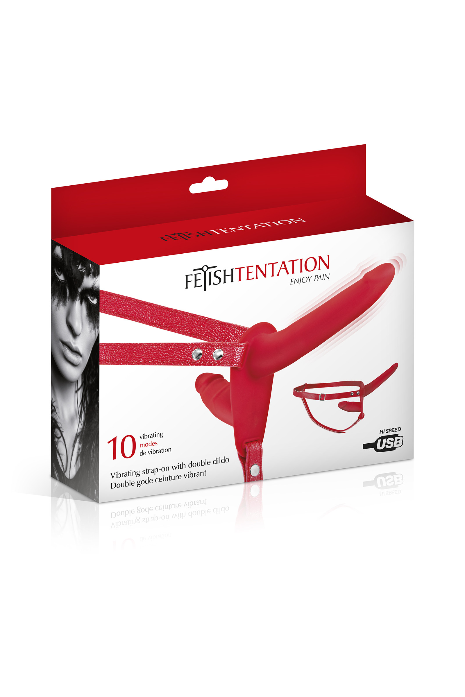 Gode ceinture double strap-on vibrant rouge - Miniature 2