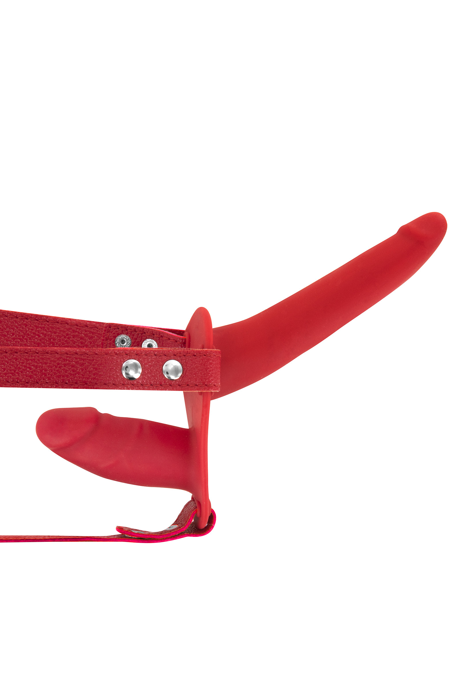 Gode ceinture double strap-on vibrant rouge - Miniature 3