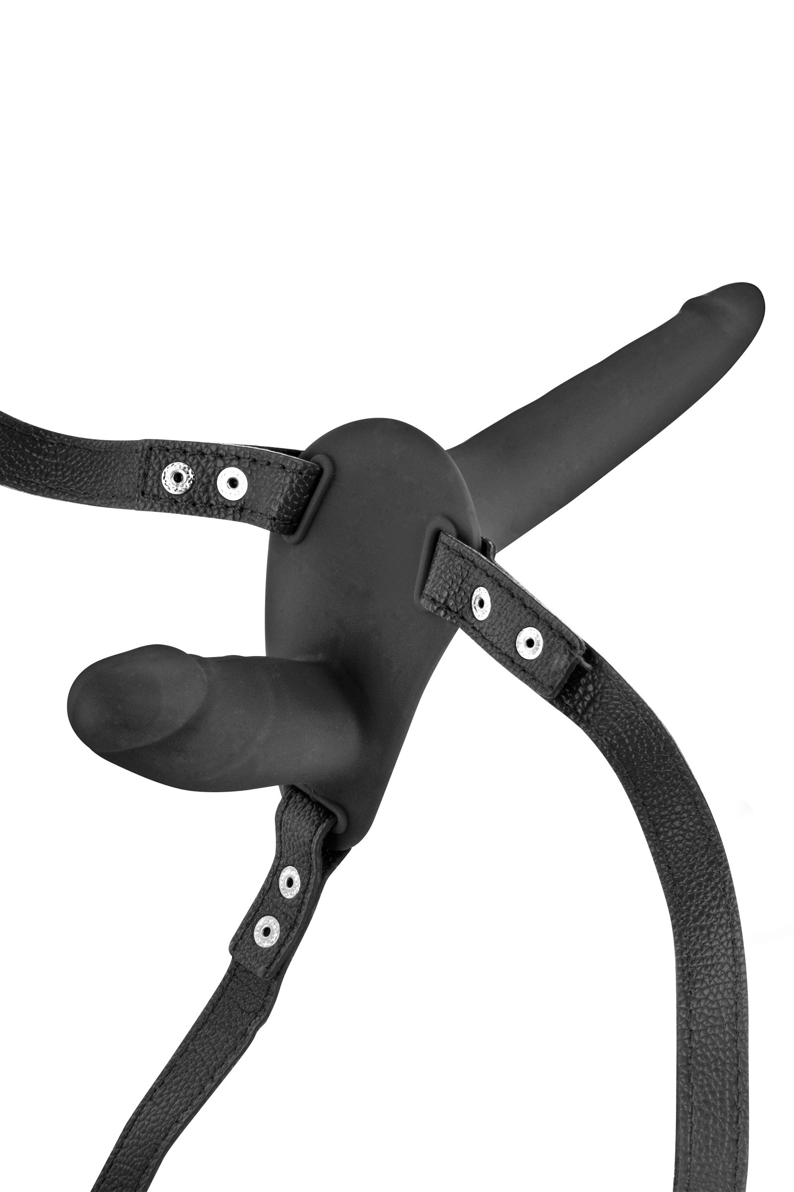 Gode ceinture double strap-on noir - Miniature 3