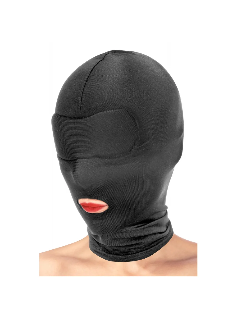 Cagoule bdsm bouche ouverte spandex noir - Miniature 2