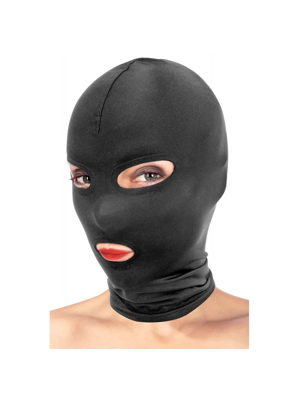 Cagoule bdsm yeux et bouche ouvert spandex noir - Miniature 2