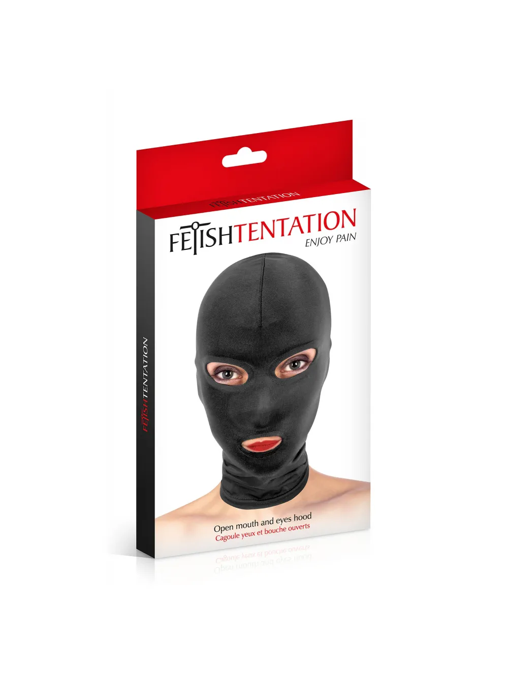 Cagoule bdsm yeux et bouche ouvert spandex noir - Miniature 3