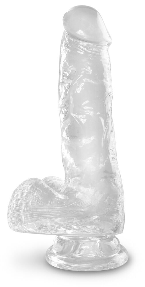 Gode transparent avec Testicules 17,8 cm King Cock Clear - Miniature 2